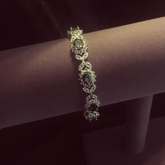 Genuine Mystic Topaz + White Topaz Bracelet 7.5 in - Picture 4 of 6